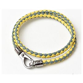 Bracelet/Bangle en cuir 2 brins Intrecciato de Tod's, Vert/Jaune Vert