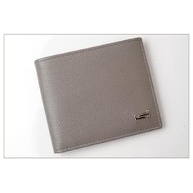 Tod's-Tod's Men's Leather Bifold Wallet Double T Metal Logo Gray-Grey