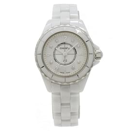 Chanel-Montre à quartz pour femmes Chanel J12 en céramique blanche avec diamants H2570-Blanc