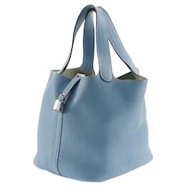 Hermès-Sac à épaule en cuir Hermes Clemence Picotin Lock MM 060991CK en très bon état-Bleu