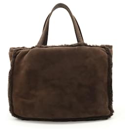 Chanel-Chanel Mouton Suede Tote Bag-Dark brown