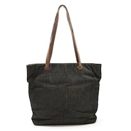 Chanel-Chanel Coco Mark Denim Tote Bag-Black,Dark brown