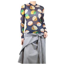 JW Anderson Dark blue lemon printed mesh jersey top - size M Blue