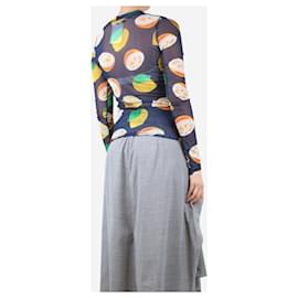 JW Anderson-Dark blue lemon printed mesh jersey top - size M-Blue