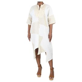 Loewe Robe midi kaftan à rayures asymétriques crème Écru