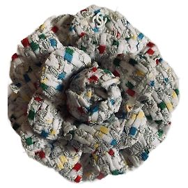 Chanel Camelia brooch multicolored fabric tweed Multiple colors