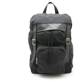 Yves Saint Laurent-Yves Saint Laurent Black Canvas Leather Backpack-Black
