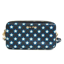 Miu Miu-Miu Miu Star Pattern MADRAS PRINT 5ZH011 Women's Leather Shoulder Bag-Black,White,Blue