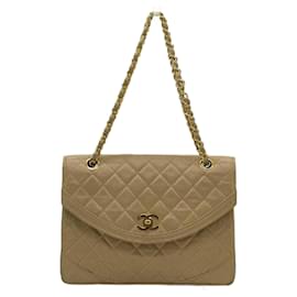 Chanel-Bolsa de ombro de couro bege Chanel-Bege