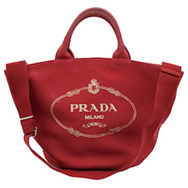 Prada-Prada Red Canvas and Leather Tote Bag-Red