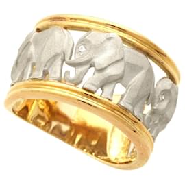 Autre Marque Elephant Motif Ring K18YG/Pt900 Diamond 0.02ct Size 14.5 Golden