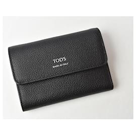 Tod's-Tod's Leather Trifold Wallet Double TT Black/Pink-Black