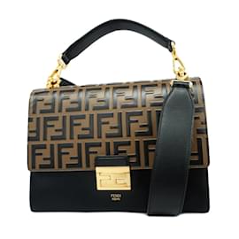 Fendi-Bolsa de couro Fendi Zucca-Marrom,Preto