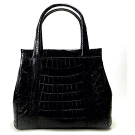 Autre Marque Crocodile Leather Handbag Black