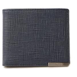 Tod's-Tod's Embossed Leather Bifold Wallet Navy-Blue