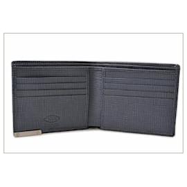 Tod's-Tod's Embossed Leather Bifold Wallet Navy-Blue