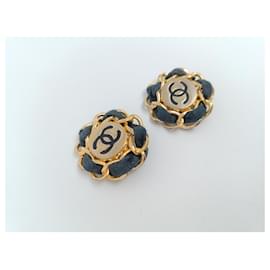 Chanel-Boucles d'oreilles-Noir,Doré