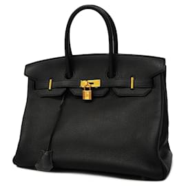Hermès-Hermes Birkin 35 Handbag in Black Togo Leather-Black