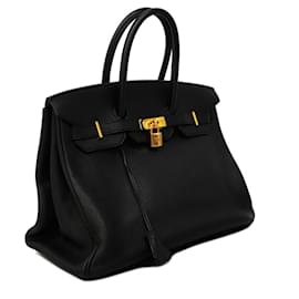 Hermès-Hermes Birkin 35 Handbag in Black Togo Leather-Black
