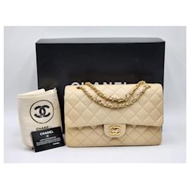 Chanel-Chanel Clásico Atemporal Acolchado Mediano Doble Solapa-Beige