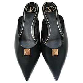 Valentino-Mules à semelles plates Roman Stud Valentino Garavani en cuir noir-Noir