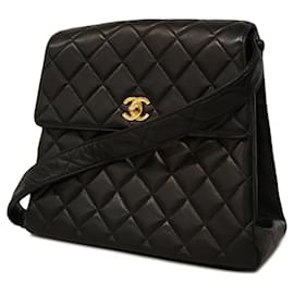 Chanel-Bolsa de ombro de couro de cordeiro preto Chanel-Preto