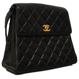 Chanel-Bolsa de ombro de couro de cordeiro preto Chanel-Preto