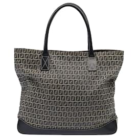 Fendi-FENDI Zucchino Canvas Tote Bag Navy Auth 80245-Navy blue