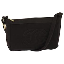 Chanel-CHANEL Bolsa de Ombro Choco Bar em Algodão Marrom CC Auth bs15706-Marrom