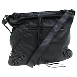 Balenciaga-BALENCIAGA The City Shoulder Bag Leather Black 177289 Auth 81006-Black