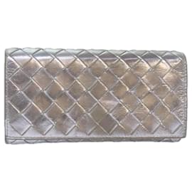 Autre Marque-BOTTEGA VENETA INTRECCIATO Long Wallet Leather Silver tone Auth 80984-Other