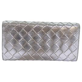 Autre Marque-BOTTEGA VENETA INTRECCIATO Long Wallet Leather Silver tone Auth 80984-Other