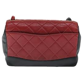 Chanel-CHANEL Matelassé Sac à épaule à fermoir tournant en cuir d'agneau noir rouge CC Auth yk13361-Noir,Rouge