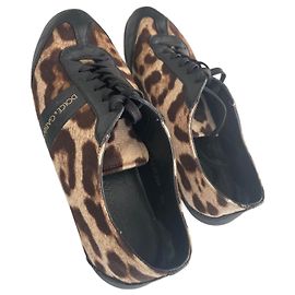 Dolce & Gabbana Black Leopard Leather Sneakers Black
