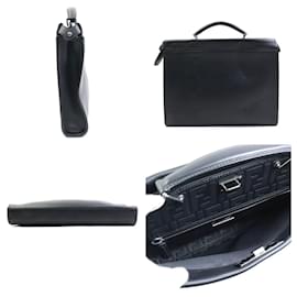 Fendi-Fendi Black Leather Handbag Shoulder Bag-Black