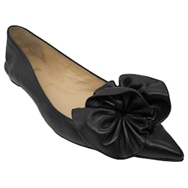 Christian Louboutin-Christian Louboutin Black Pointed Toe Leather Flats-Black