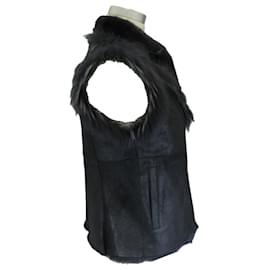 Yves Salomon-Yves Salomon Midnight Rabbit Fur Lined Leather Vest-Navy blue