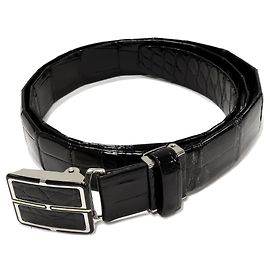 Autre Marque Cinto de couro de crocodilo brilhante com fivela SS Preto