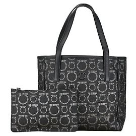 Salvatore Ferragamo Gancini PVC Leather Tote Bag Black