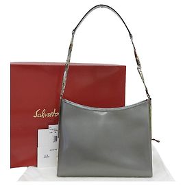 Salvatore Ferragamo Leather Shoulder Bag BK 21 0245 Silvery