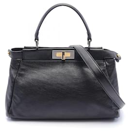 Fendi-Fendi Peekaboo Leather 2way Bag Leather Handbag 8BN226 in Great Condition-Black