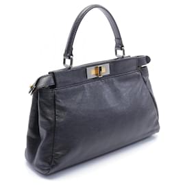 Fendi-Fendi Peekaboo Leather 2way Bag Leather Handbag 8BN226 in Great Condition-Black