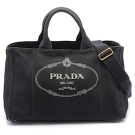 Prada-Prada Canapa Mini Tote Bag Canvas Tote Bag in Very Good Condition-Black