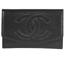 Chanel-Porte-monnaie Chanel Coco Mark en cuir caviar noir-Noir