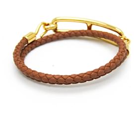 Hermès-Pulseira charm Doubletour Hermes Lury-Dourado,Castanho claro