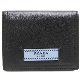 Prada ETIQUETTE 1MV204 Women's Leather Wallet Black Light blue