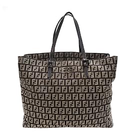 Fendi-Fendi Brown Zucchino Canvas Tote-Brown,Dark brown