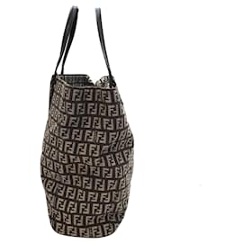 Fendi-Fendi Brown Zucchino Canvas Tote-Brown,Dark brown