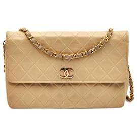 Chanel-Chanel Clássico Atemporal com Flap Simples Matelassado-Bege