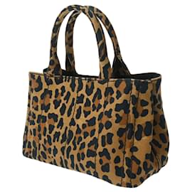 Prada-Prada Canapa Tote Leopard Print Handbag-Brown,Black